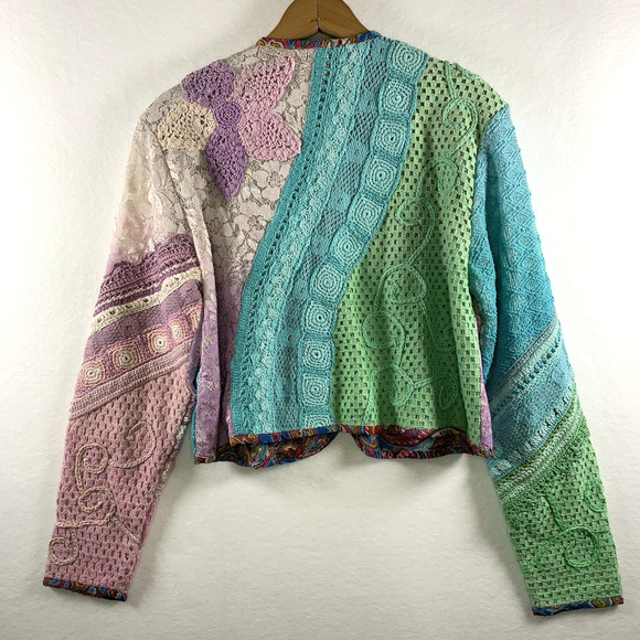 VTG Sandy Starkman Womens Mixed Media Jacket Sz M Pastel Lace Crochet Boho Artsy - Picture 5 of 13